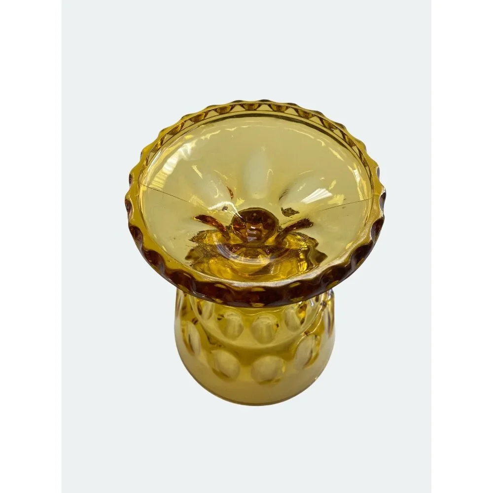Amber Glass Compote Thumprint Pattern & Pedestal Base - Picture 4 of 4